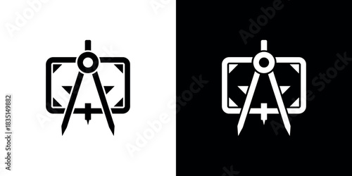 Geometry Compass on Square, Architect Tool Design on Transparent Background