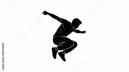 Dynamic Silhouette of a Man Jumping in Mid Air.