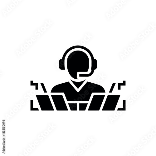 Person with Headset at Desk on Transparent Background Icon Style