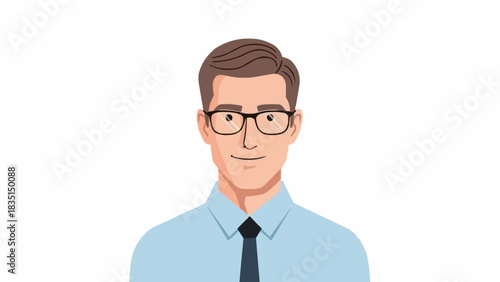 Portrait of a Man with Glasses and a Blue Shirt.