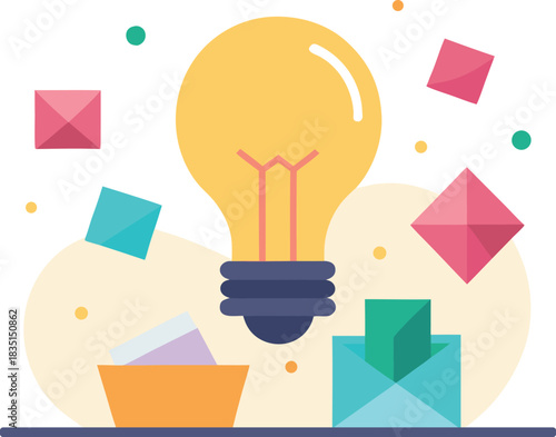 Creative brainstorming with colorful sticky note shapes isolated on white background