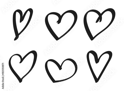 Hand drawn heart sketch icon set collection in flat style. Love doodle vector illustration on isolated background. Valentines day sign business concept.