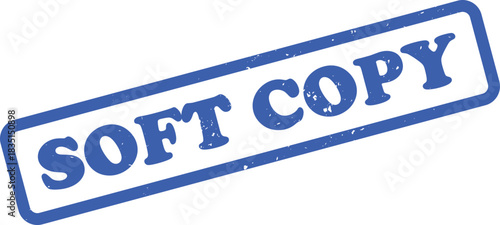 Blue Soft Copy Stamp Impression Isolated on White Background Rectangle Border