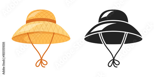 Straw hat icon in flat style. Summer headgear vector illustration on isolated background. Women headwear sign business concept.