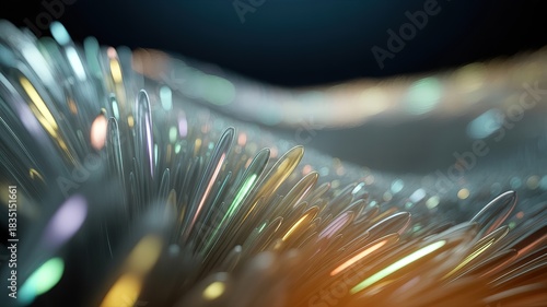 Abstract formation displays myriad transparent glass spikes radiating out in beautiful bokeh effect