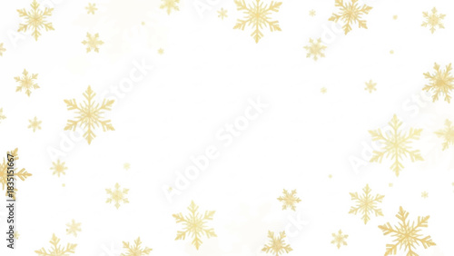 Luxurious winter celebration concept featuring glittering golden snowflakes scattered on a pristine white background for the holidays