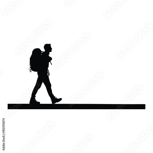 Adventurous hiker exploring nature with backpack in silhouette, ready for adventure