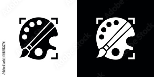 Paintbrush Resting on Palette with Paint Spots, Transparent Background, Art Supply