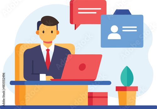 Human resources job interview at desk with cv folder isolated on white background