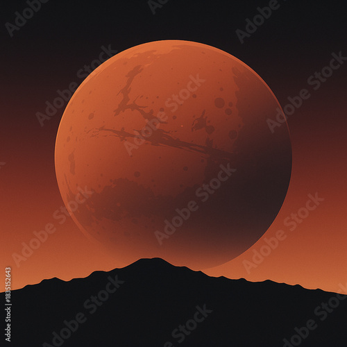 Scientific Vector Illustration of Rocky silhouette of Phobos surface with a massive Mars