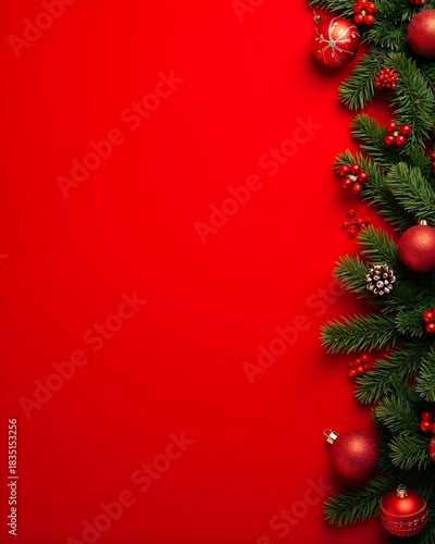 Wallpaper Mural Red Christmas Background with Fir Branches and Red Ornaments Torontodigital.ca