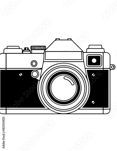 Vintage retro camera vector illustration featuring an old photographic object with a lens, symbolizing film technology, focus, and the art of the picture shoot