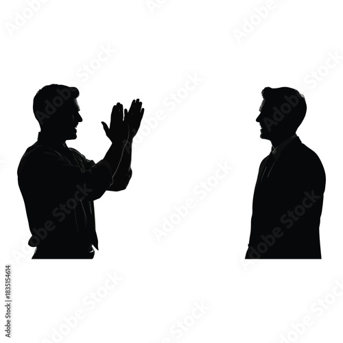 Business partner applauding colleague's success in sleek silhouette style design