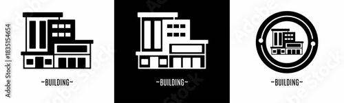 Building logo set. Collection of black and white logos. Stock vector.