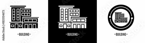 Building logo set. Collection of black and white logos. Stock vector.