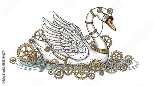 Elegant steampunk swan with gears, a unique design element for creative projects
