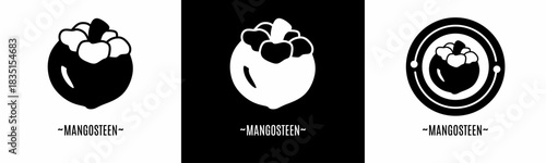 Mangosteen logo set. Collection of black logos. Stock vector.