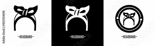 Headband logo set. Collection of black and white logos. Stock vector.