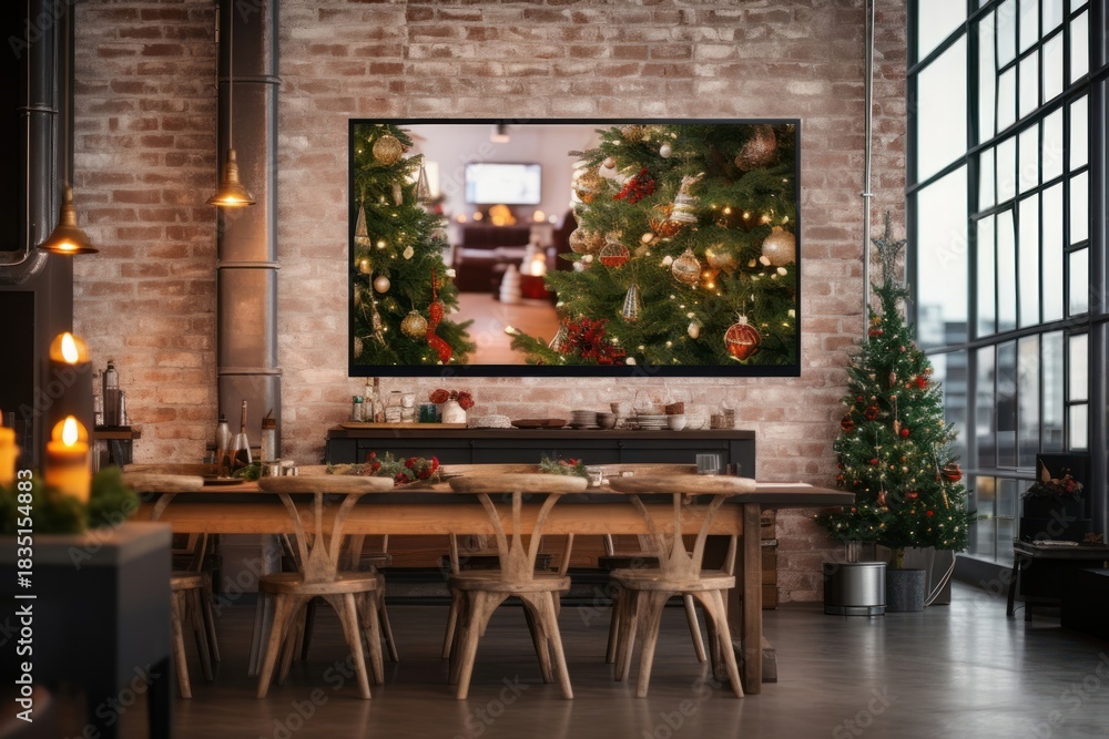 Fototapeta premium Christmas furniture screen table.