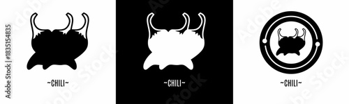 Chili logo set. Collection of black and white logos. Stock vector.