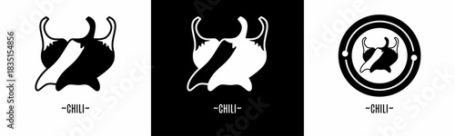 Chili logo set. Collection of black and white logos. Stock vector.