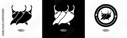Chili logo set. Collection of black and white logos. Stock vector.