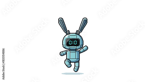 Delightful pixel art robot bunny mascot perfect for gaming or playful tech branding
