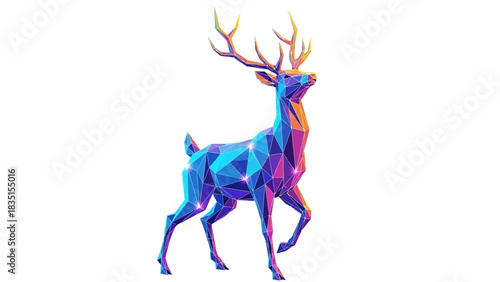 Stunning geometric deer with vibrant neon colors for modern design projects or branding