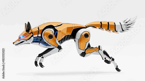 Futuristic robotic fox prowling with glowing eyes, modern technology and sleek design