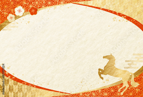 高級感のある 和柄 午年 和紙の背景 正月 新年 年賀状 2026年