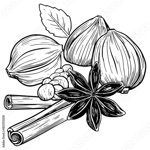 Hand drawn cooking spices set