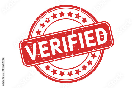 Authentic red grunge verified rubber stamp offering official approval and trusted quality assurance for any project