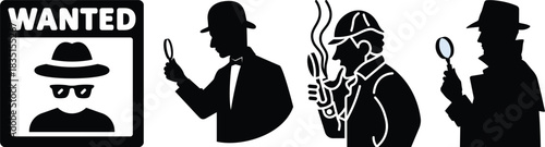 Silhouetted Sleuths Uncover Mysteries with Detective Icons
