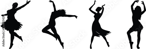 Silhouettes of dancers in various dynamic poses, representing grace and movement