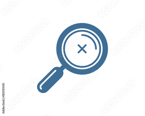 Magnifying glass with cross mark. Search fail zoom out delete remove decline icon.