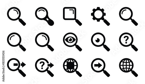 Magnifying glass icons for search, zoom, investigate, find, and question functions