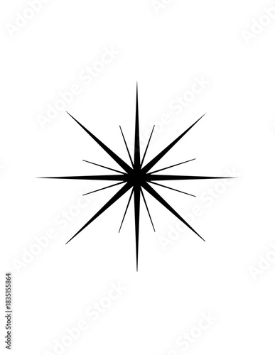 Black and white vector illustration of a sharp wind compass rose symbol, perfect for map direction design concept