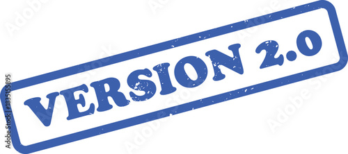 Blue Version 2.0 Rubber Stamp with Distressed Texture Isolated on White Background