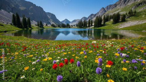 Fototapeta Naklejka Na Ścianę i Meble -  alpine meadow with wildflowers