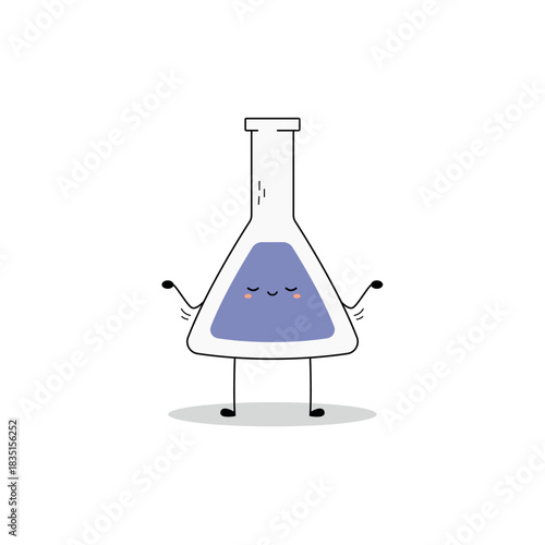 Cute conical flask beaker cartoon character indifferent attitude doodle