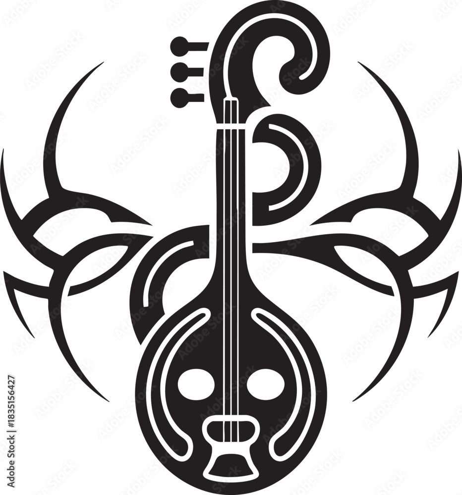 Naklejka premium Stylized Violin Illustration with Tribal Design Elements