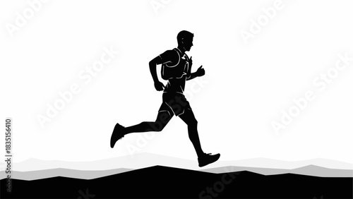 Silhouette of a male runner in motion with a hydration pack.