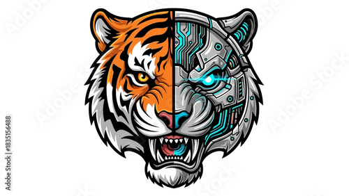 Futuristic tiger head design showcases animal and robot fusion in a modern style