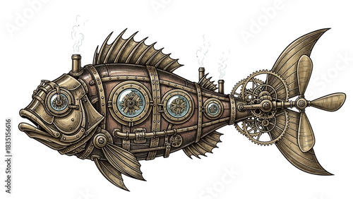 Discover the steampunk fish with mechanical details and intricate gear design elements
