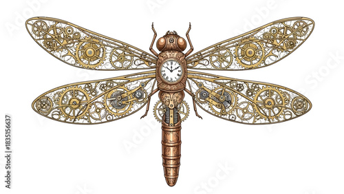 Intricate steampunk dragonfly with mechanical gears, perfect for creative designs now