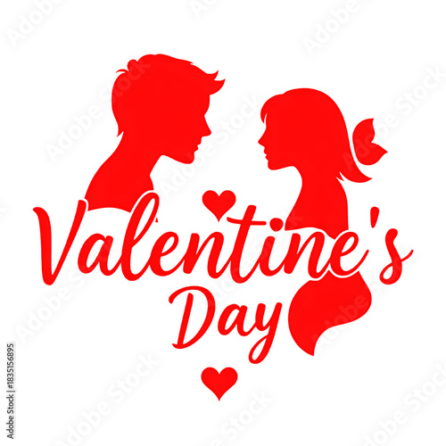 romantic valentine's day silhouette with couple and hearts in red.
