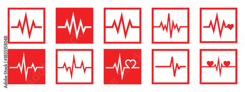 Pulse heartbeat line icon set, healthcare and medical symbols heart rate rhythm.