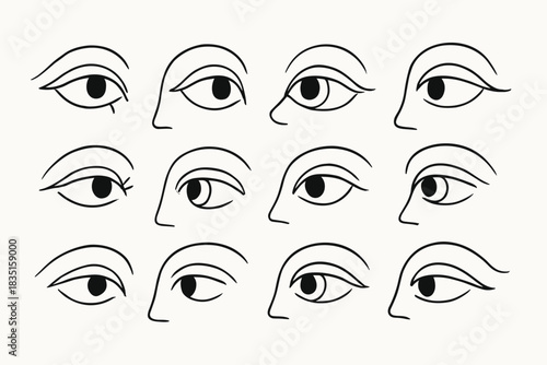 A classic table of eye gaze directions, often used by artists, animators, and psychologists to understand and reproduce a character's emotions and focus of attention.