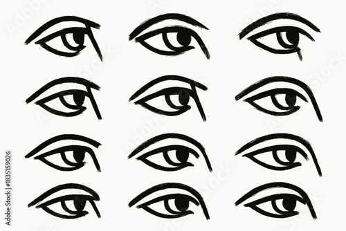 12 drawn eyes (in the style of simple black and white line drawings). All eyes are identical in shape and style, used on the internet as a joke or for trolling.