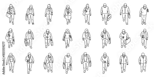 Aerial View People Illustration Diverse Walking Standing with Bags Suitcases in Vector Format.